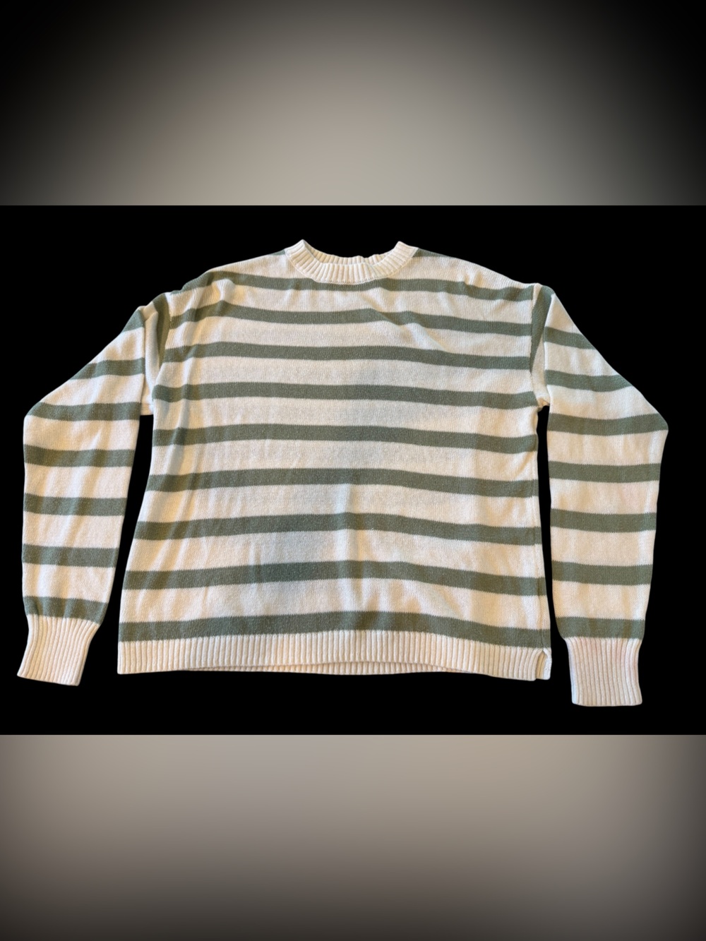 Edikted Cream and Sage Striped Crewneck Sweater